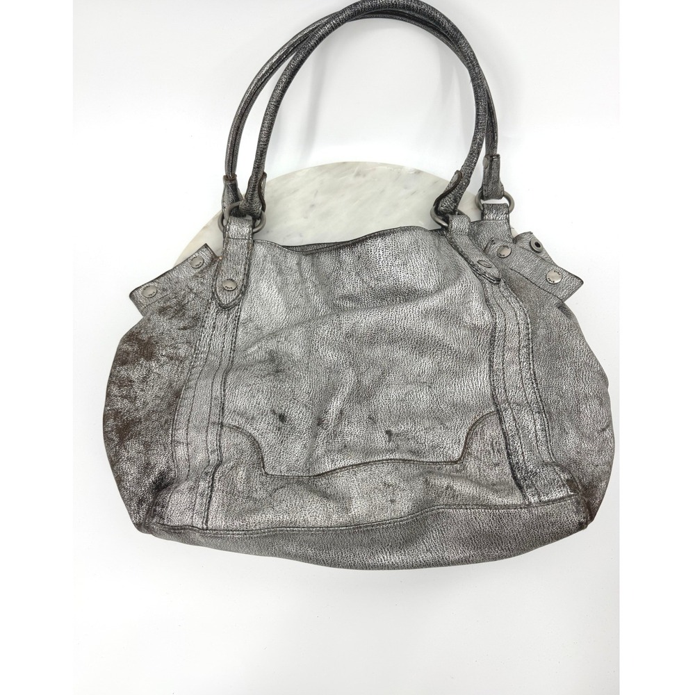 Frye Metallic Silver Distressed Leather Hobo Shoulder Bag *read description*